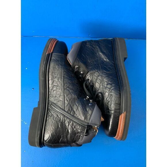 WORN 2x SANTONI EVEREST HIKING BOOT 8.5  D DERBY BURNISHED  Black  Croco main image 3